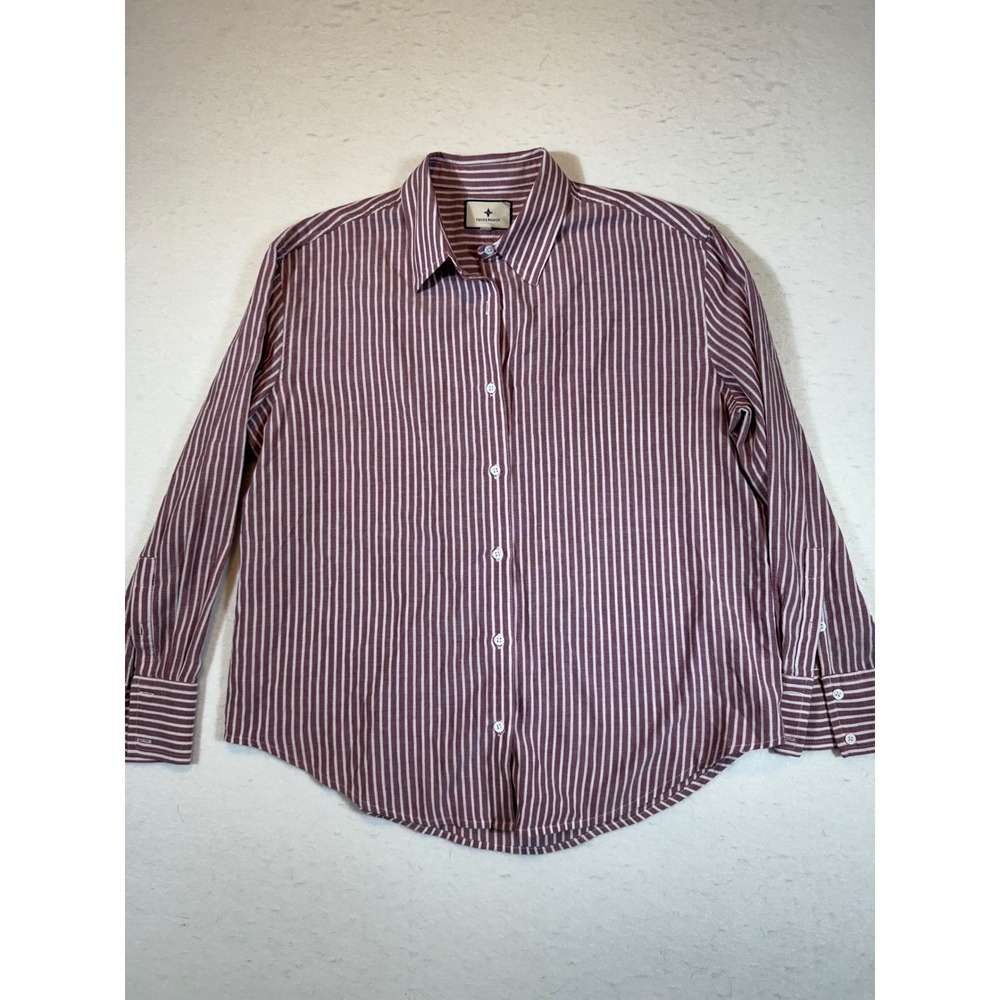 Tuckernuck Washed Red Pointelle Stripe Nadine Boyfriend Button Down Small